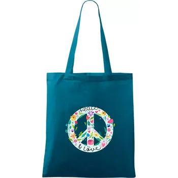 Peace and love symbol - Taška bavlněná - 42 x 38 cm ( Petrolejová )
