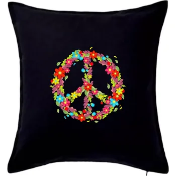 Polštář Peace symbol červené květiny - Polštář 50x50 - 50x50 - Pouze potah ( Černá )