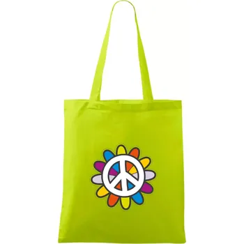 Peace symbol s kreslenou květinou - Taška bavlněná - 42 x 38 cm ( Limetková )