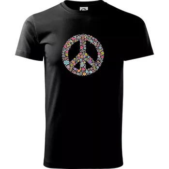 Peace symbol lístečky - Triko extra velké (5-8XL) - 7XL ( Černá )