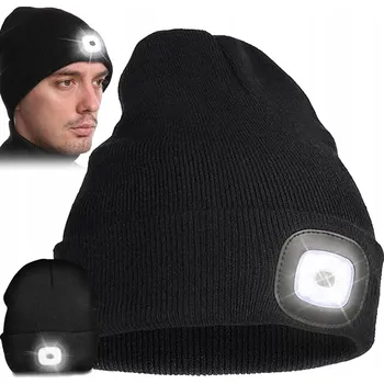 Čepice Zimní čepice s LED svítilnou, BT hudbou a USB nabíjením, čepice na uši s hudbou
