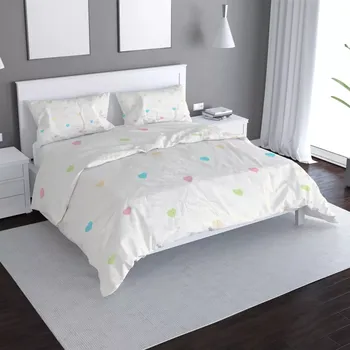 Povlečení Sablio Povlečení Barevná srdíčka na béžové - 140x220 / 90x70