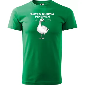 Pánské tričko Sablio Tričko s potiskem ZOYES KURWA PINGWIN - zelené S