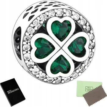 Přívěsek STŘÍBRNÝ PŘÍVĚSEK CHARMS ČTYŘLÍSTEK SRDCE KORÁLEK