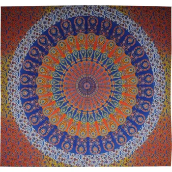 Přehoz na lůžko BOB Batik indický přehoz na postel Peacock oranžový modrý 230 x 210 cm bavlna. King size. Dvoulůžko.