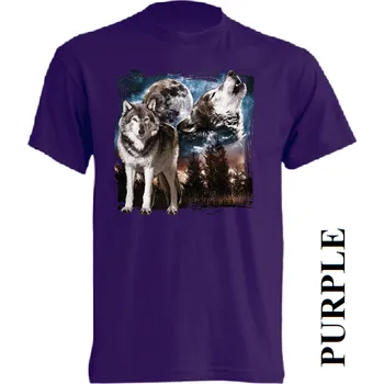 Pánská móda levne-bavlnene-tricko-potisk-vlci-les-Mesic Barva: Purple - purpurová, velikost: L