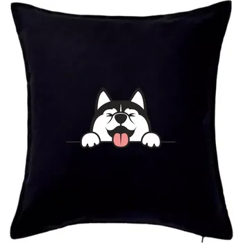 Polštář Husky veselý - Polštář 50x50 - 50x50 - Pouze potah ( Černá )