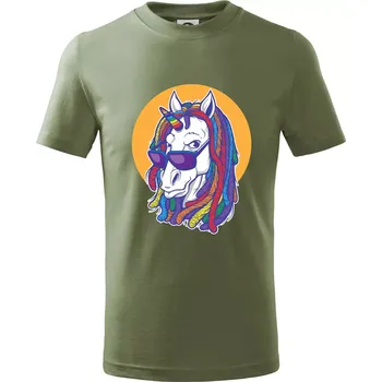 Rasta unicorn - Tričko dětské bavlněné - 104-110cm / 3-4 roky ( Khaki )