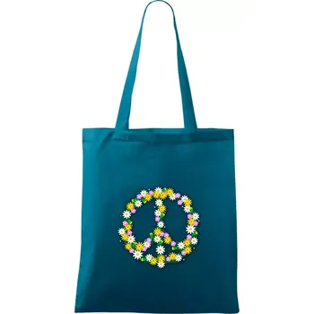Peace symbol kopretiny - Taška bavlněná - 42 x 38 cm ( Petrolejová )