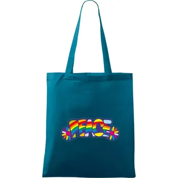 Nákupní taška Peace nápis duhový - Taška bavlněná - 42 x 38 cm ( Petrolejová )