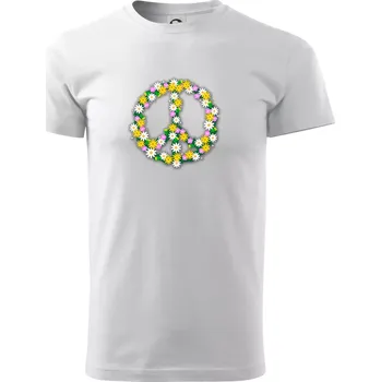 Pánské tričko Peace symbol kopretiny - Triko extra velké (5-8XL) - 6XL ( Bílá )