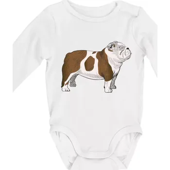 Vintage English bulldog - Body kojenecké s dlouhým rukávem - Dlouhý r. 3-6 měs ( Bílá )