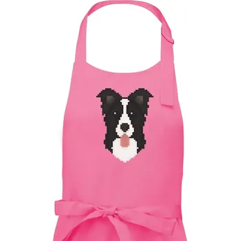 Kuchyňská zástěra Border kolie Pixel - Pánská zástěra na vaření - Univerzální velikost ( Růžová )