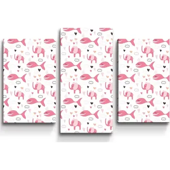 Obraz Sablio Obraz - 3-dílný Růžové rybky a sloni - 75x50 cm