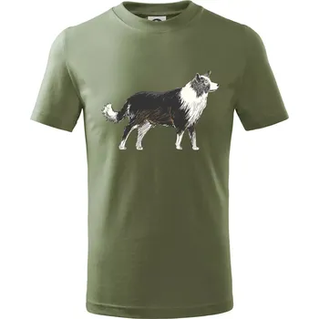 Border kolie kreslená - Tričko dětské bavlněné - 134 cm/8 let ( Khaki )