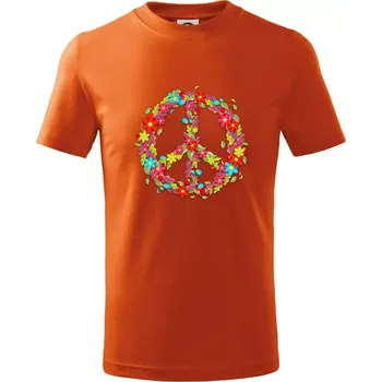 Chlapecké oblečení Peace symbol červené květiny - Tričko dětské bavlněné - 122 cm/6 let ( Oranžová )