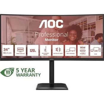Monitor AOC MT 34" CU34E4CV - 3440x1440,VA,120Hz,HDR10,2xHDMI,DP,USBhub,USB-C,RJ45,repro,Zakřivený
