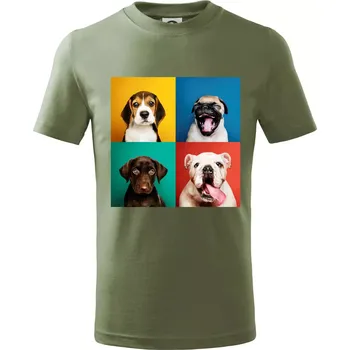 Chlapecké tričko Psi štěňata koláž - Tričko dětské bavlněné - 104-110cm / 3-4 roky ( Khaki )