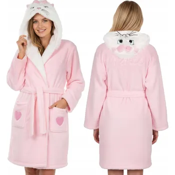 Dámské noční prádlo Kočka Marie Růžový, DÁMSKÝ župan, TEPLÝ župan na zavazování, župan S