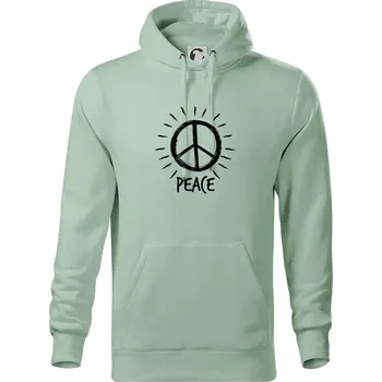 Pánská mikina Peace symbol černobílý - Mikina pánská Cape s kapucí - 5XL ( Sage )