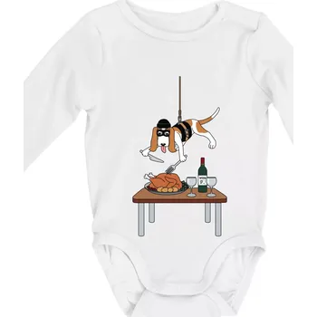 Kojenecký body Malý zloděj - baset (Hana-creative) - Body kojenecké s dlouhým rukávem - Dlouhý r. do 3 měs ( Bílá )