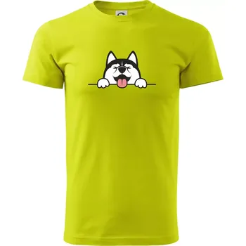 Pánské tričko Husky veselý - Klasické pánské triko vyšší gramáže - XL ( Limetková )
