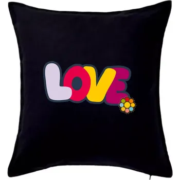 Polštář Love nápis s květinou - Polštář 50x50 - 50x50 - Pouze potah ( Černá )