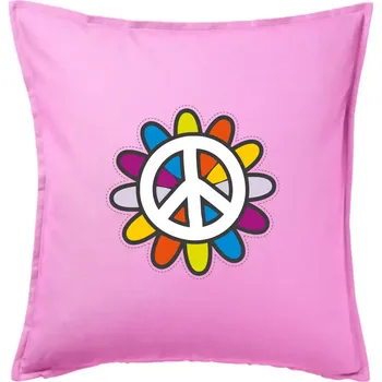 Polštář Peace symbol s kreslenou květinou - Polštář 50x50 - 50x50 - Pouze potah ( Růžová )