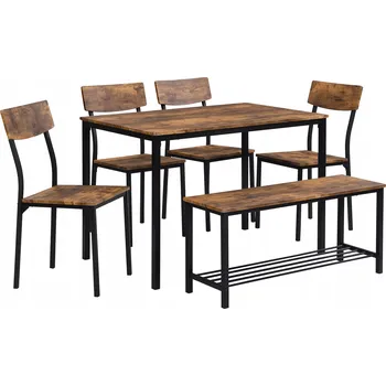 Jídelní set Kuchyňský stůl, židle a stolička v industriálním stylu 6 Ks