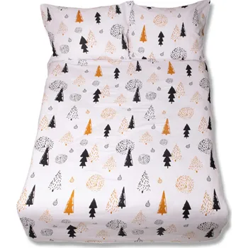 Povlečení Povlečení flanelové 160x200 bílá černá oranžová vánoční stromky koule Matex