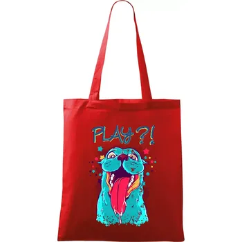 Nákupní taška Pes - Play?! - Taška bavlněná - 42 x 38 cm ( Červená )