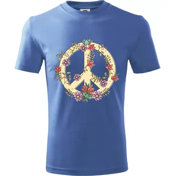 Peace symbol pískový - Tričko dětské bavlněné - 98 cm / 2 roky ( Azurově modrá )