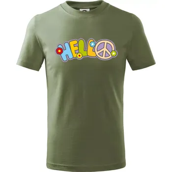 Dětská móda Hello hippie symbol - Tričko dětské bavlněné - 146 cm/10 let ( Khaki )