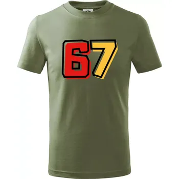 67 - čísla - Tričko dětské bavlněné - 104-110cm / 3-4 roky ( Khaki )