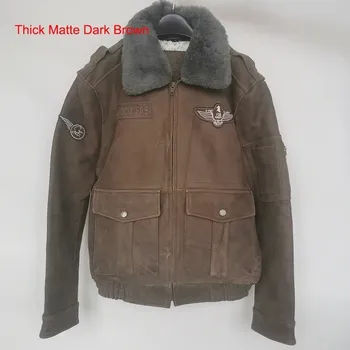 Moto oblečení Leather Fashion Pilotní bunda z pravé kůže v motorkářském stylu Velikost: M, Barva (Varianta): Matte d Brown