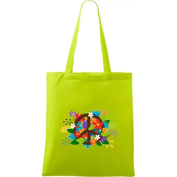 Peace symbol prorostlý květinami - Taška bavlněná - 42 x 38 cm ( Limetková )