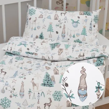 Povlečení Biante Sandra Modro-zeleno-hnědý vánoční vzor 100 x 135, 40 x 60 cm zip