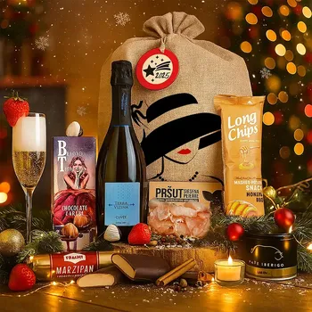 Dárkový potravinový koš Persi - Dárkový koš pro ženu s proseccem k narozeninám, vánocům anebo svátku