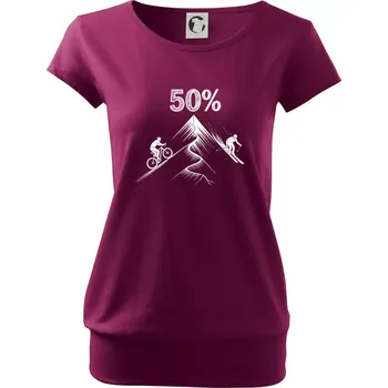 Dámské tričko Narozeniny cyklista a lyžař 50 - Volné triko city - 3XL ( Fuchsiová )