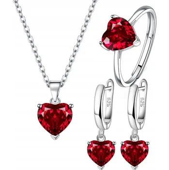 Náhrdelník Sada šperků srdce, červená, S925 stříbrná
