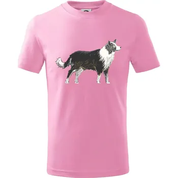 Border kolie kreslená - Tričko dětské bavlněné - 122 cm/6 let ( Růžová )