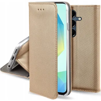Pouzdro na mobilní telefon Pouzdro pro SAMSUNG A16 / A16 5G UZAMYKATELNÉ SMART MAGNET S KLOPOU ZLATÉ + SKLO
