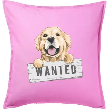 Polštář Zlatý retriever - štěně wanted - Polštář 50x50 - 50x50 - Pouze potah ( Růžová )