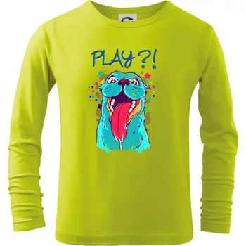 Chlapecké tričko Pes - Play?! - Triko dětské Long Sleeve - 158 cm/12 let ( Limetková )