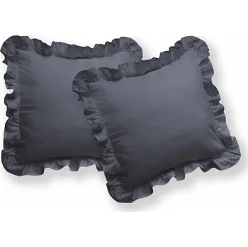 Povlak na dekorativní polštářek Bavlněný povlak na polštář, Hladký 40 x 40 cm GRAFITOVÝ S VOLÁNKEM