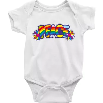 Kojenecký body Peace nápis duhový - Body kojenecké s krátkým rukávem - Krátký r. 6-12 mes ( Bílá )