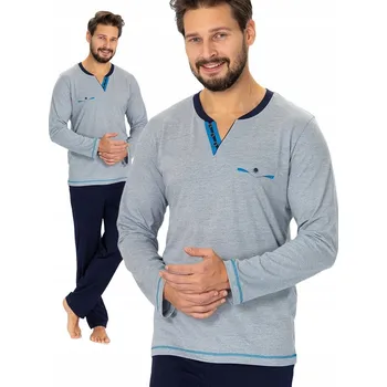 Pánské pyžamo Hotberg ROCH - elegantní dlouhé pánské pyžamo modré XL