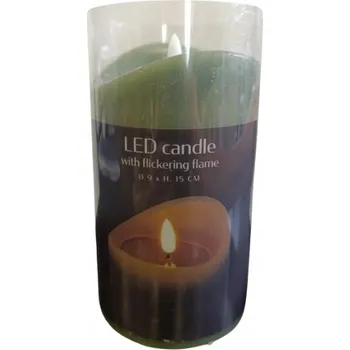 Svíčka LED SVÍČKA ZELENÁ VELKÁ VOSK PARAFÍNOVÁ BEZPLAMENNÁ REALISTICKÁ