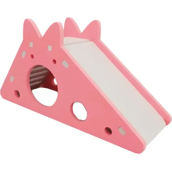 Pro hlodavce Dřevěný domeček pro hlodavce 18,7 x 7 x 9,7 cm s otvorem 4,5 cm Mini domek se skluzavkou pro křečky myši morčata přírodní domek do klece růžová