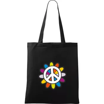Peace symbol s kreslenou květinou - Taška bavlněná - 42 x 38 cm ( Černá )